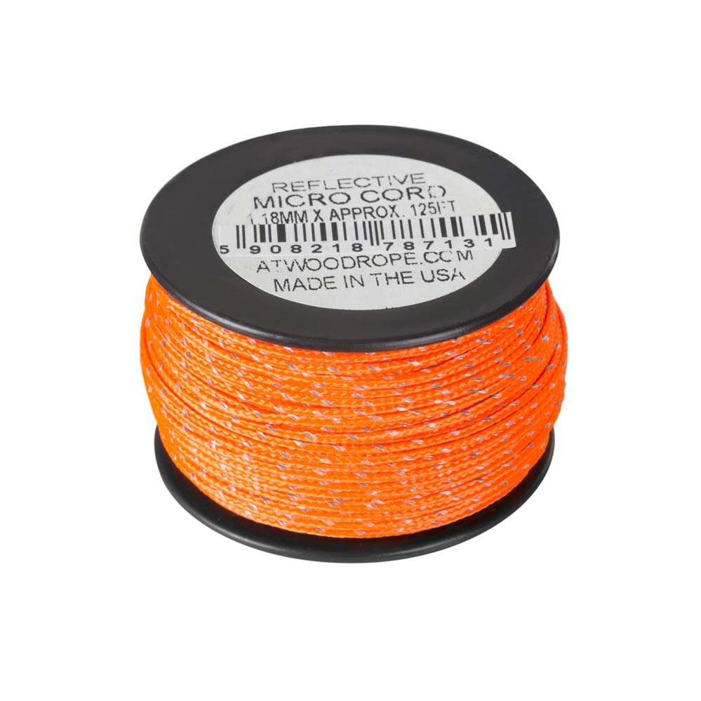 MICRO CORD PARACORD 125 Ft. NEON ORANGE REFLECTIVE