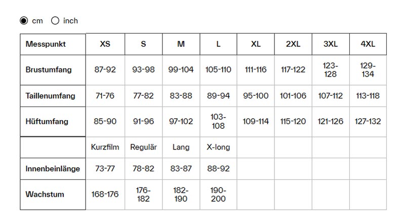 Helikon-Tex Canopy Langarm Hemd Größentabelle Size Chart