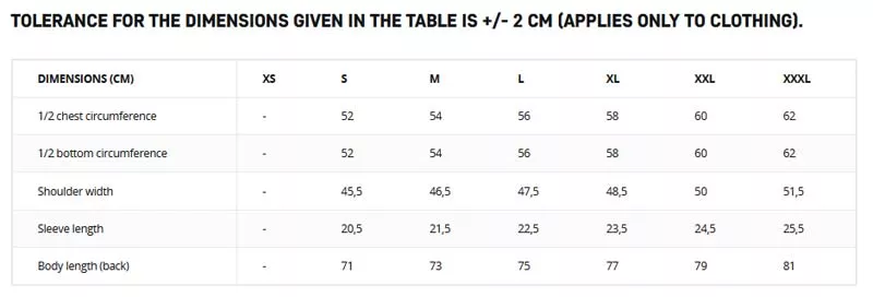 Helikon-Tex Grossentabelle Baumwoll T-Shirt Size Chart