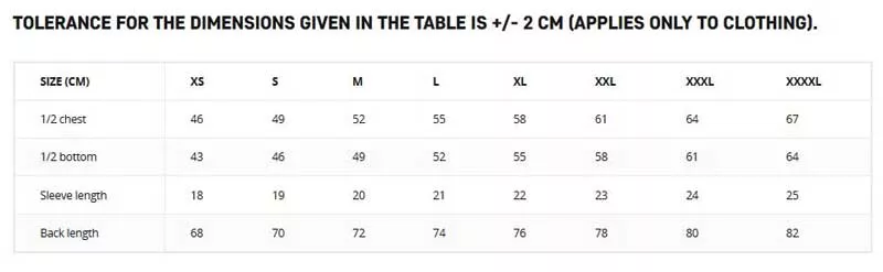 HELIKON-TEX SLIMFIT T-SHIRT GRÖßENTABELLE SIZE CHART