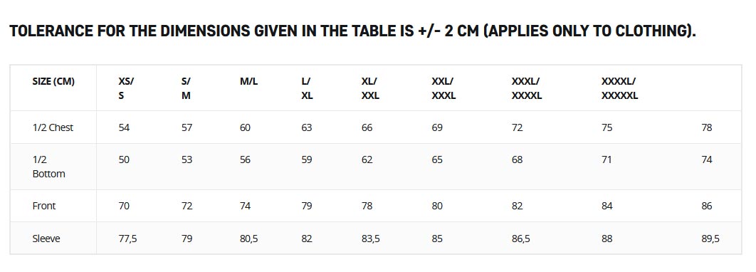 Helikon-Tex Tracer Anorak Größentabelle, Size Chart