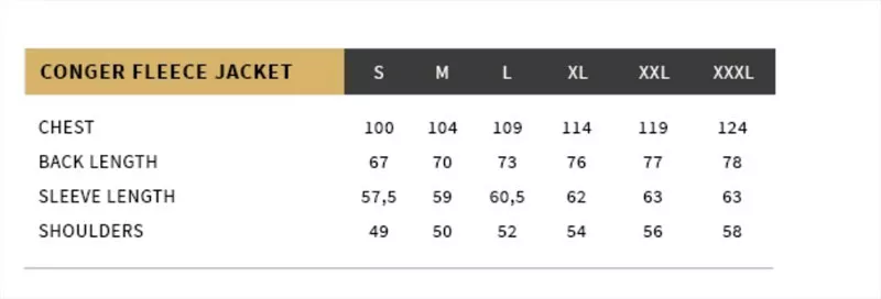 Texar Conger Fleece Jacke Size Chart Groessentabelle